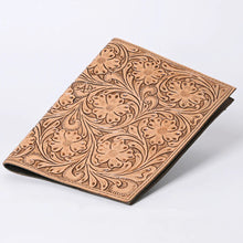 Load image into Gallery viewer, Hand Tooled Leather Day Planner Cover, Leather Planner Cover, Leather Journal Cover, Leather Portfolio, Leather Notebook Cover
