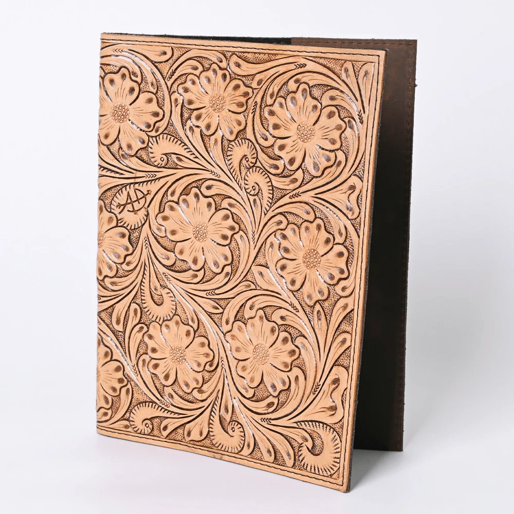 Hand Tooled Leather Day Planner Cover, Leather Planner Cover, Leather Journal Cover, Leather Portfolio, Leather Notebook Cover