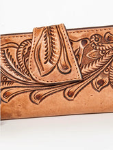 Load image into Gallery viewer, Western Hand Tooled Leather Wallet Purse, Leather Zipper Wallet, Handmade Womens Leather Wallet, Hand Painted Wallet
