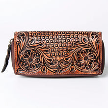 Load image into Gallery viewer, Western Hand Tooled Leather Wallet Purse, Leather Zipper Wallet, Handmade Womens Leather Wallet, Hand Painted Wallet
