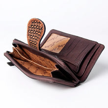 Load image into Gallery viewer, Western Hand Tooled Leather Wallet Purse, Leather Zipper Wallet, Handmade Womens Leather Wallet, Hand Painted Wallet
