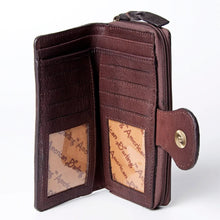 Load image into Gallery viewer, Western Hand Tooled Leather Wallet Purse, Leather Zipper Wallet, Handmade Womens Leather Wallet, Hand Painted Wallet
