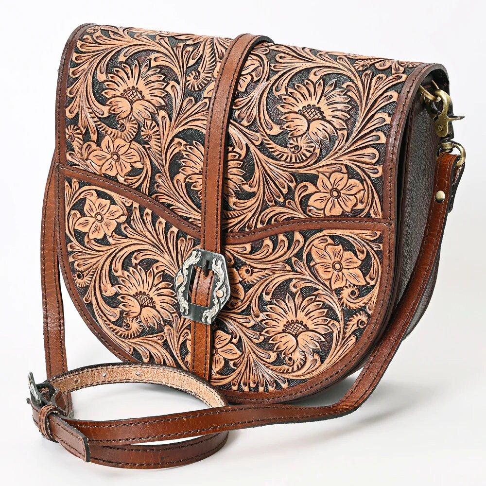 Western Purse, Leather Sunflower Purse, Western Leather Purse, Cowhide Purse, Hand Tooled Leather Purse, Cowhide Leather Crossbody Purse