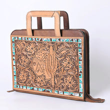 Load image into Gallery viewer, Hand Tooled Leather Briefcase, Western Tote Bag, Hand Tooled Leather Work Bag, Hand Tooled Leather Portfolio, Leather Briefcase Organizer
