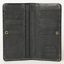 Load image into Gallery viewer, Western Hand Tooled Leather Wallet, Black Leather Wallet, Genuine Leather Clutch, Western Purse, Luxury Wallet, Hand Painted Leather Wallet

