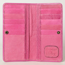 Load image into Gallery viewer, Western Hand Tooled Leather Wallet, Pink Leather Wallet, Genuine Leather Clutch, Western Purse, Luxury Wallet, Hand Painted Leather Wallet
