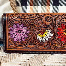 Load image into Gallery viewer, Western Leather Wallet Purse, Hand Tooled Leather Wallet, Crossbody Purse, Womens Leather Wallet, Genuine Leather Wallet

