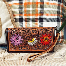 Load image into Gallery viewer, Western Leather Wallet Purse, Hand Tooled Leather Wallet, Crossbody Purse, Womens Leather Wallet, Genuine Leather Wallet
