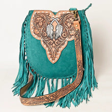 Load image into Gallery viewer, Western Leather Crossbody Purse, Suede Leather Handbag, Western Tote Bag, Conceal Carry Purse, Genuine Cowhide handbag, leather Fringe Purse
