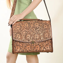 Load image into Gallery viewer, Western Purse, Western Tote Bag, Hand Tooled Leather Purse, Leather Briefcase, Laptop Bag, Hand Tooled Leather Work Bag
