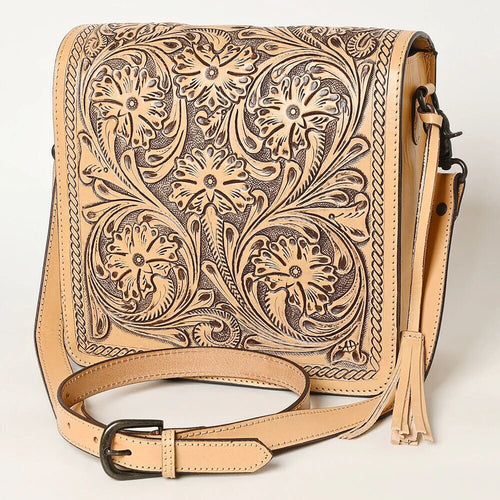Western Hand Tooled Leather Purse, Western Tote Bag, Leather Crossbody Purse, Messenger Purse, Genuine Western Leather Crossbody Purse