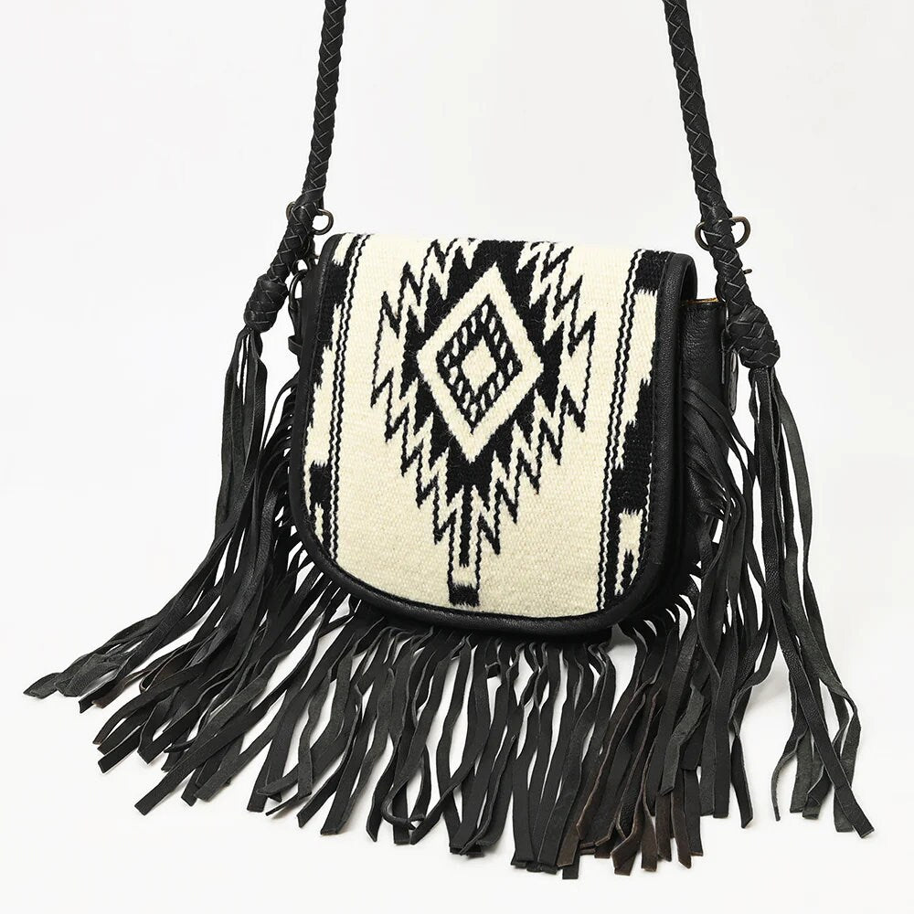 Western Hand Tooled Leather Purse, Leather Crossbody Purse, Cowhide Leather Purse, Saddle Blanket Purse, Leather Fringe Purse