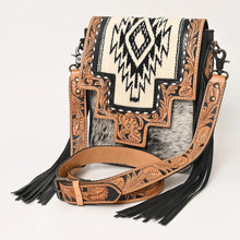 Load image into Gallery viewer, Western Purse, Cowhide Purse, Hand Tooled Leather Purse, Cowhide Purse, Concealed Carry Purse, Leather Fringe, Genuine Leather Fringe Purse
