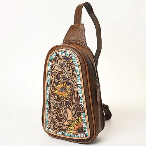 Leather Sling Bag Women, Leather Sling Backpack Purse, Leather Backpack, Western Purse, Hand Tooled Leather Sling Purse