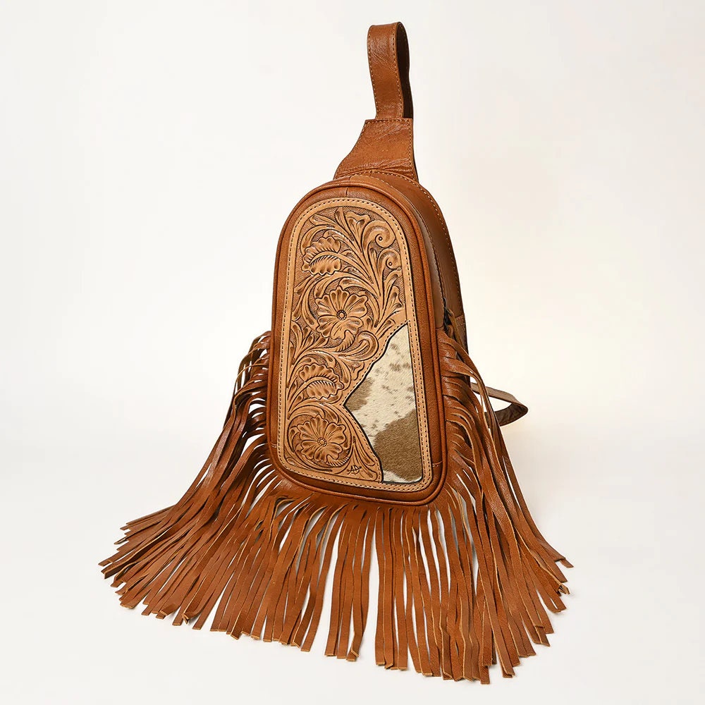 Leather Sling Bag Women, Leather Sling Backpack Purse, Leather Backpack, Western Purse, Hand Tooled Leather Sling Purse