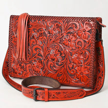Load image into Gallery viewer, Western Hand Tooled Leather Purse, Western Leather Tote Bag, Red Leather Purse, Western Crossbody Purse, Leather Shoulder Bag, Laptop Bag
