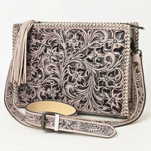 Load image into Gallery viewer, Western Hand Tooled Leather Purse, Western Leather Tote Bag, White Leather Purse, Western Crossbody Purse, Leather Shoulder Laptop Bag

