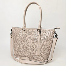 Load image into Gallery viewer, Hand Tooled Leather Purse, Conceal Carry Purse, Western Tote Bag, Genuine Cowhide Western Crossbody Purse, White Leather Shoulder Bag
