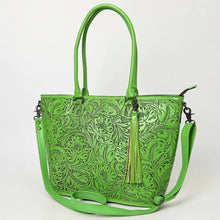 Load image into Gallery viewer, Hand Tooled Leather Purse, Conceal Carry Purse, Western Tote Bag, Genuine Cowhide Western Crossbody Purse, Green Leather Shoulder Bag
